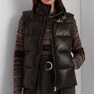 Ralph Lauren Women's Quilted Leather Puffer Vest